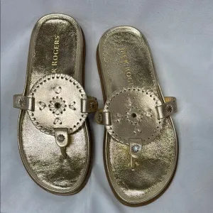 Jack Rogers Casual Footbed Sandals Collins gold Platinum shoes leather size 6.5