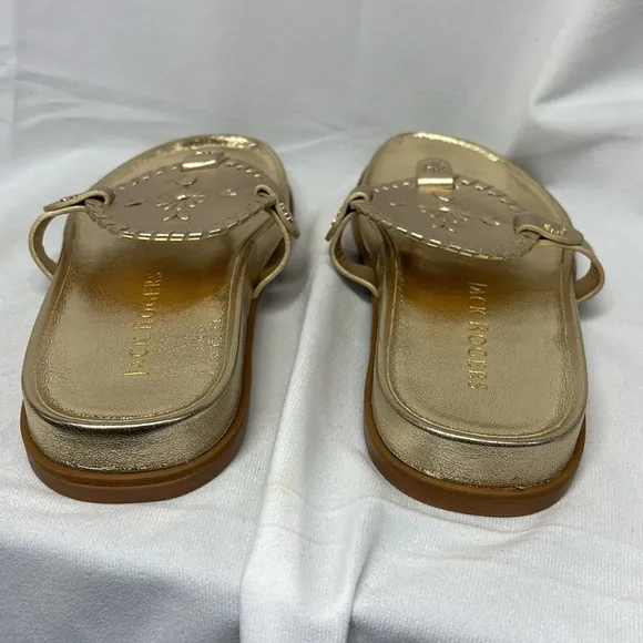 Jack Rogers Casual Footbed Sandals Collins gold Platinum shoes leather size 6.5