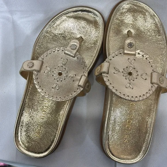 Jack Rogers Casual Footbed Sandals Collins gold Platinum shoes leather size 6.5