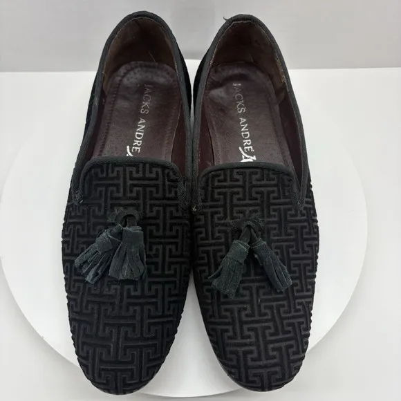 Jack's Andre Men's Tassel Loafers Black Velvet Size 25.5 (US 7.5) Dress Shoes