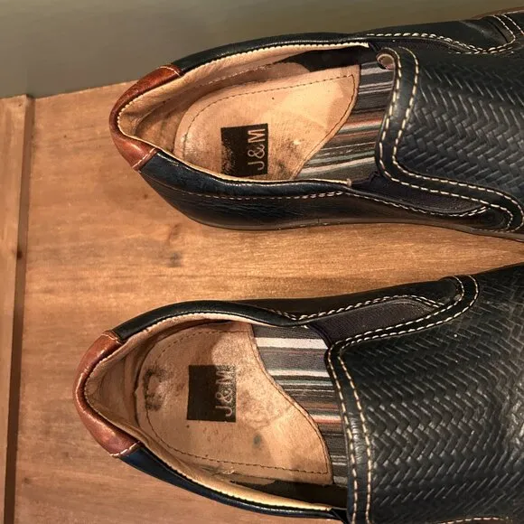 J&amp;M Mens Black Leather Slip On Loafers Size 9M