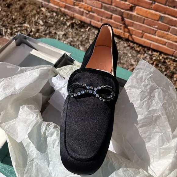 J Crew Marie Crystal Bow Satin Loafers NIB