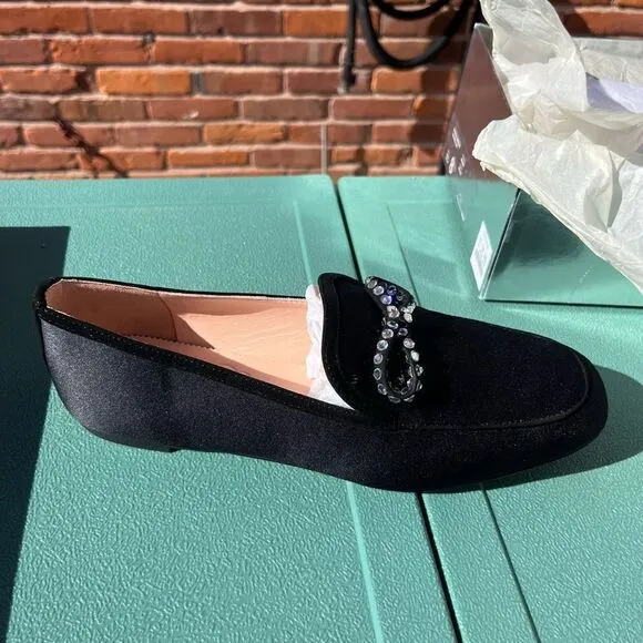 J Crew Marie Crystal Bow Satin Loafers NIB