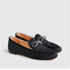 J Crew Marie Crystal Bow Satin Loafers NIB