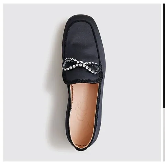 J Crew Marie Crystal Bow Satin Loafers NIB