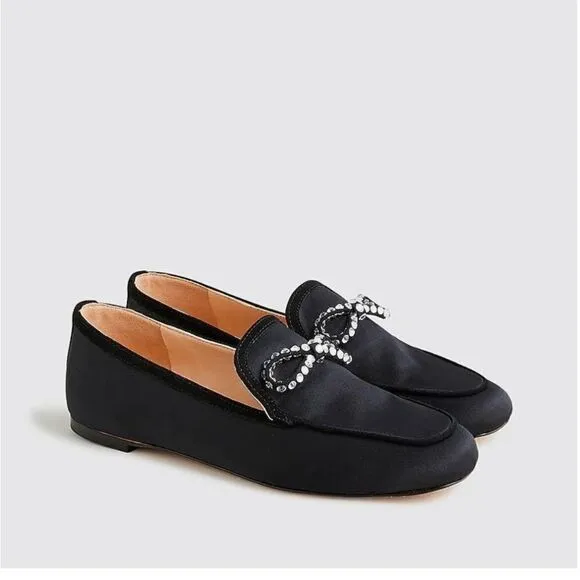 J Crew Marie Crystal Bow Satin Loafers NIB