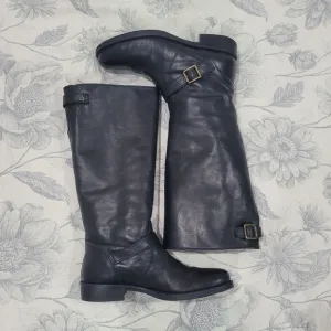 J.Crew Women's Black Leather Knee High  Riding Boots with Buckle
