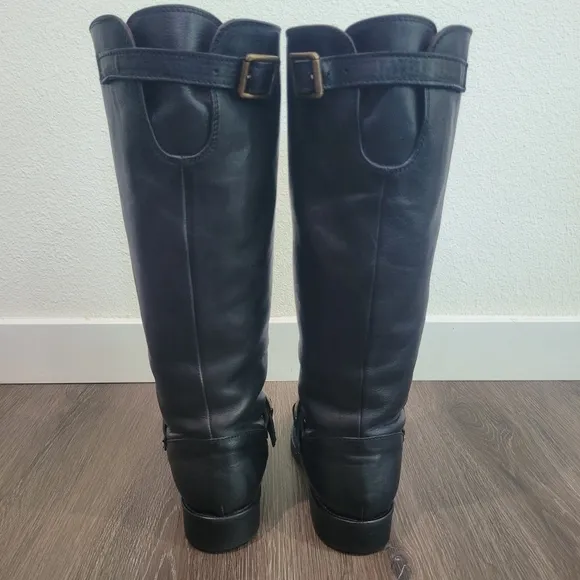 J.Crew Women's Black Leather Knee High  Riding Boots with Buckle