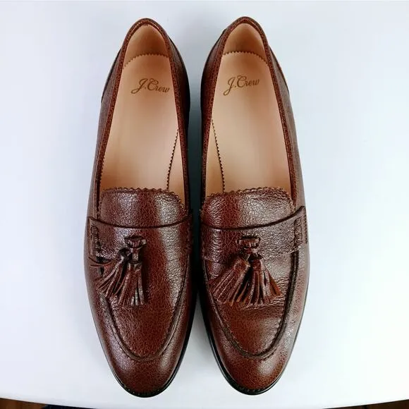 J.Crew Women's SZ 10.5 Crackled Leather Academy Loafers With Tassels NWOB