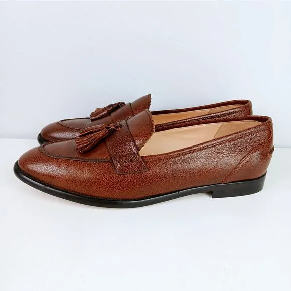 J.Crew Women's SZ 10.5 Crackled Leather Academy Loafers With Tassels NWOB
