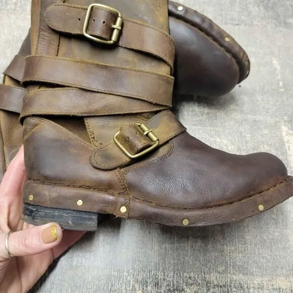Jeffrey Campbell Brown Brit Wrap Strap Moto Riding Leather Boots/Booties