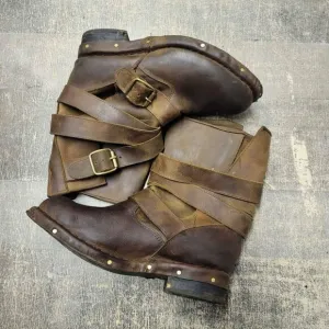 Jeffrey Campbell Brown Brit Wrap Strap Moto Riding Leather Boots/Booties