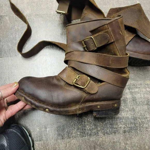 Jeffrey Campbell Brown Brit Wrap Strap Moto Riding Leather Boots/Booties