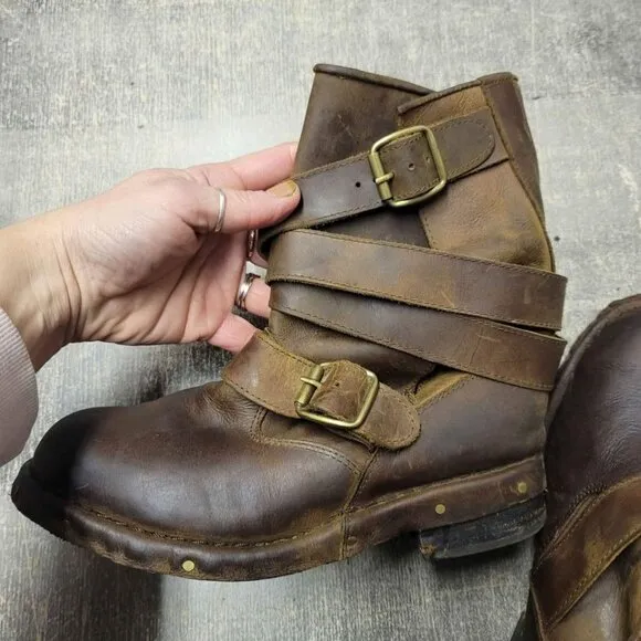Jeffrey Campbell Brown Brit Wrap Strap Moto Riding Leather Boots/Booties