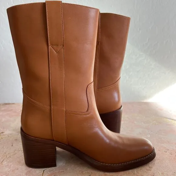 Jeffrey Campbell Cognac Leather Desert Me Almond Toe Western Boots Womens 7