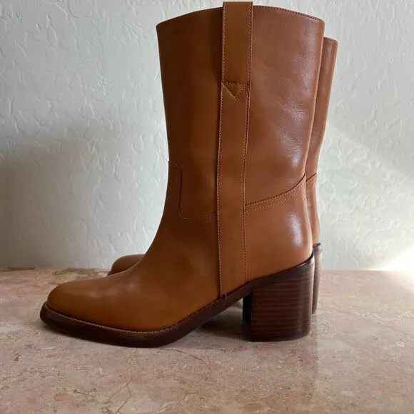 Jeffrey Campbell Cognac Leather Desert Me Almond Toe Western Boots Womens 7