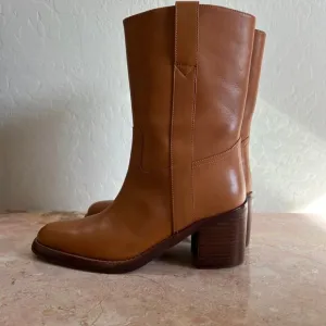 Jeffrey Campbell Cognac Leather Desert Me Almond Toe Western Boots Womens 7