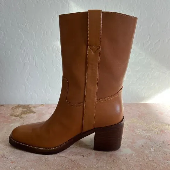 Jeffrey Campbell Cognac Leather Desert Me Almond Toe Western Boots Womens 7