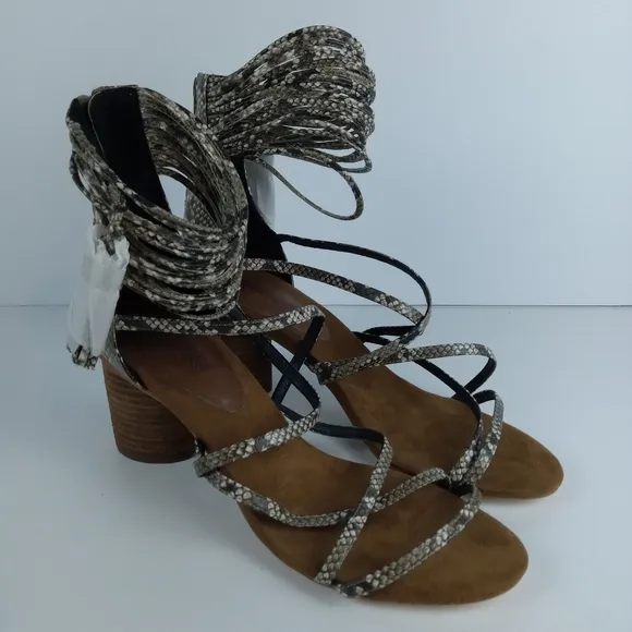 Jeffrey Campbell Despina Sandals Size 11 Taupe Suede Python Snake Print Strappy