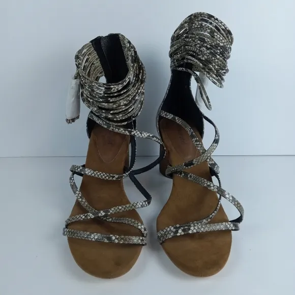 Jeffrey Campbell Despina Sandals Size 11 Taupe Suede Python Snake Print Strappy