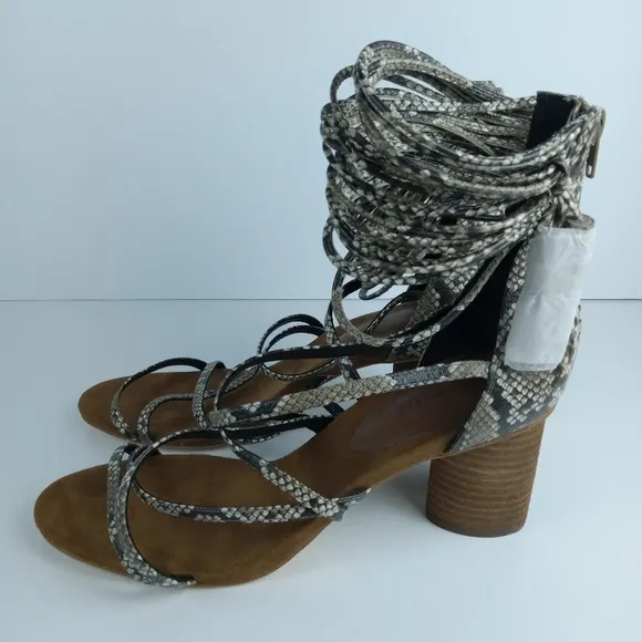 Jeffrey Campbell Despina Sandals Size 11 Taupe Suede Python Snake Print Strappy