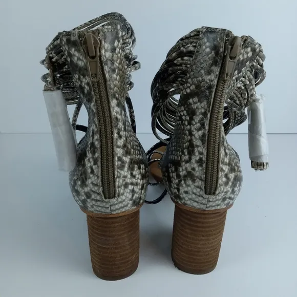 Jeffrey Campbell Despina Sandals Size 11 Taupe Suede Python Snake Print Strappy
