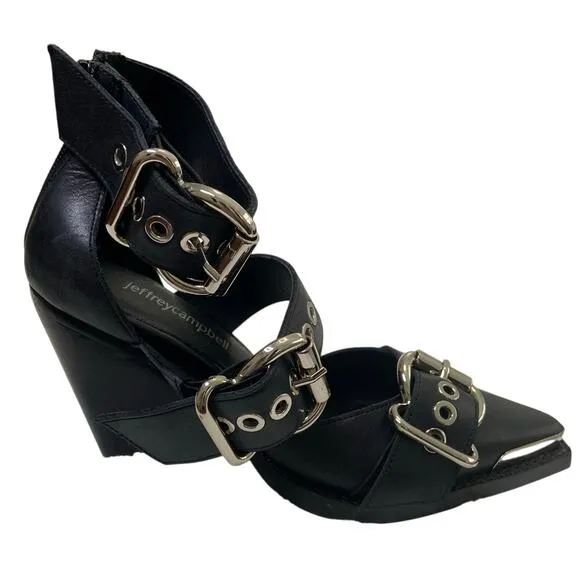 Jeffrey Campbell Emilia Heeled Buckle Boots Grunge Punk Statement Party  Sz 5