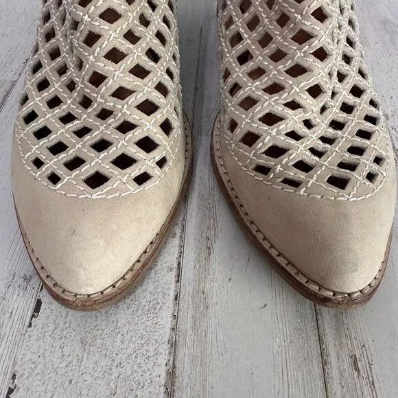 Jeffrey Campbell Taggart Open Weave Booties 8 Boots Tan Designer Casual Shoes