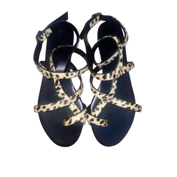 Jenni Kayne Pony Hair Strappy Sandals in Cheetah Size 38 US 8 NEW