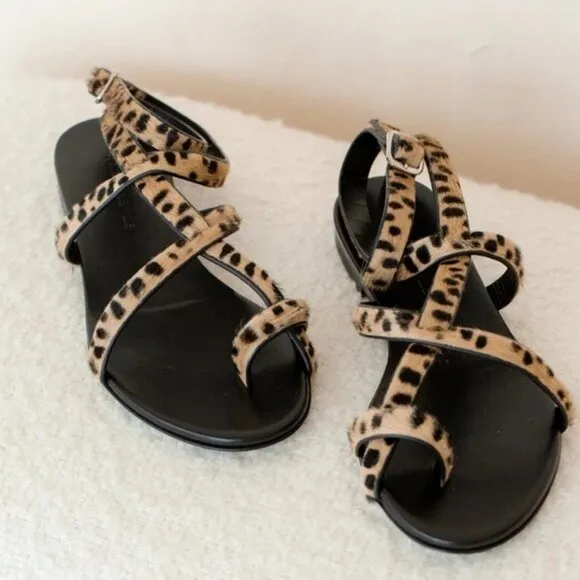 Jenni Kayne Pony Hair Strappy Sandals in Cheetah Size 38 US 8 NEW
