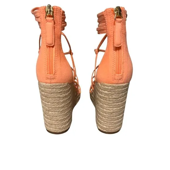 Jennifer Lopez Callie Coral Strappy Espadrille Wedge Sandals Size 7M