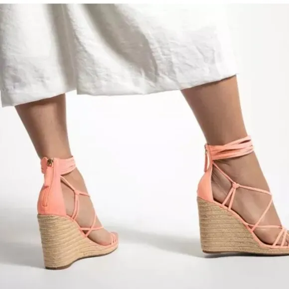 Jennifer Lopez Callie Coral Strappy Espadrille Wedge Sandals Size 7M