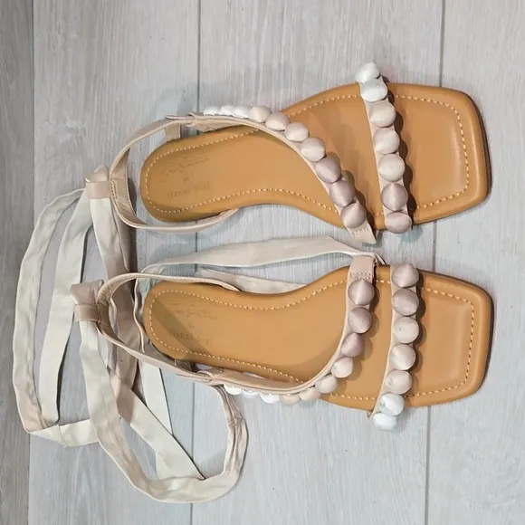 Jess Southern by Gianni Binni Women Lace Up Gladiator Sandals Flats shoes sz 8M