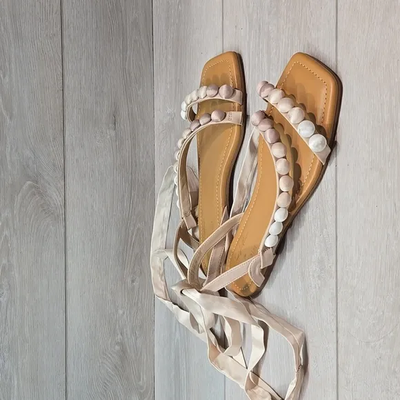 Jess Southern by Gianni Binni Women Lace Up Gladiator Sandals Flats shoes sz 8M
