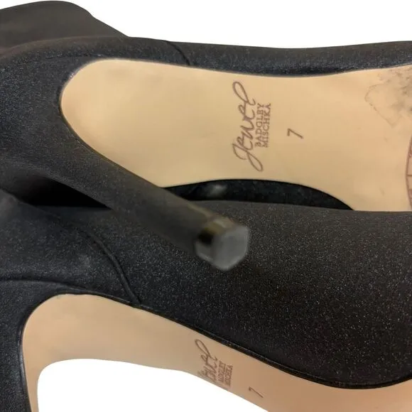 Jewel Badgley Mischka Black Glitter Angela Stretch Women's Boot Size 7