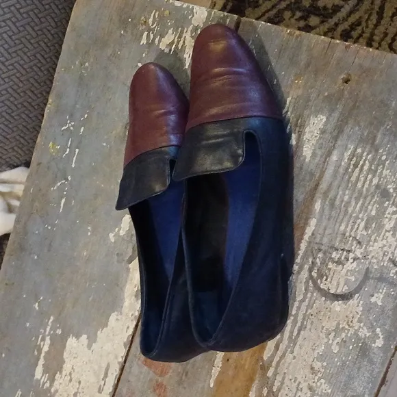 Jill Sander Navy &amp; Burgundy Leathet Slip on Loafers 41 11