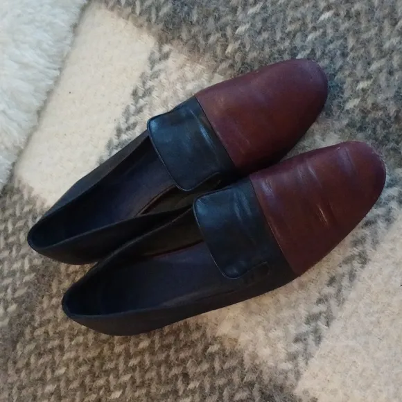 Jill Sander Navy &amp; Burgundy Leathet Slip on Loafers 41 11