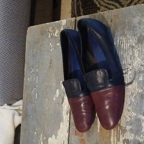 Jill Sander Navy &amp; Burgundy Leathet Slip on Loafers 41 11