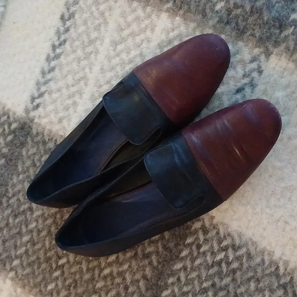 Jill Sander Navy &amp; Burgundy Leathet Slip on Loafers 41 11