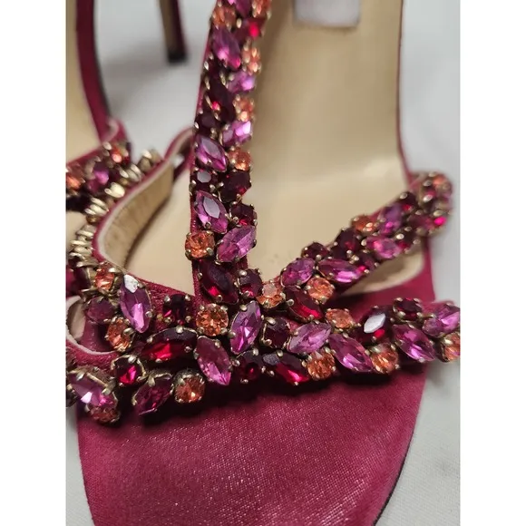 Jimmi Choo Fushsia Suede Crystal T Strap Sandals Cruise 2020 Collection Sz 39.5