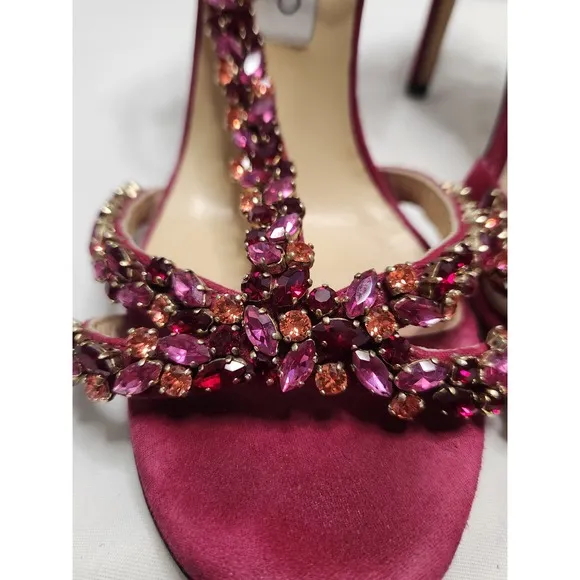 Jimmi Choo Fushsia Suede Crystal T Strap Sandals Cruise 2020 Collection Sz 39.5