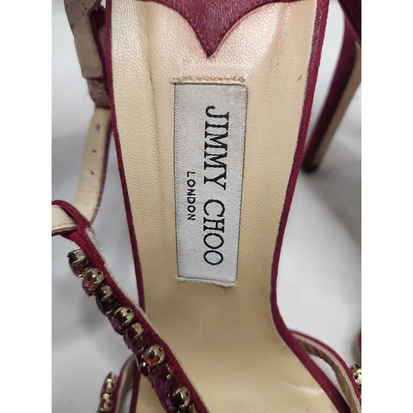 Jimmi Choo Fushsia Suede Crystal T Strap Sandals Cruise 2020 Collection Sz 39.5