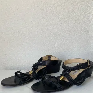 Jimmy Choo Black buckle ankle strap wedge sandals