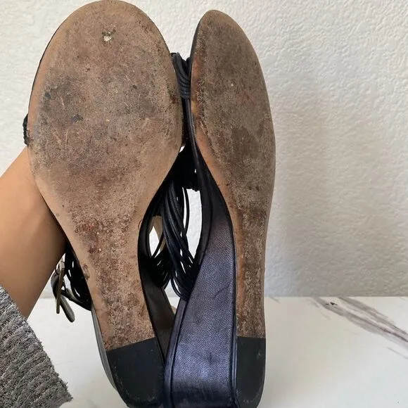 Jimmy Choo Black buckle ankle strap wedge sandals