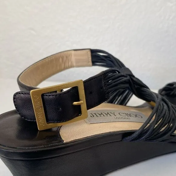 Jimmy Choo Black buckle ankle strap wedge sandals