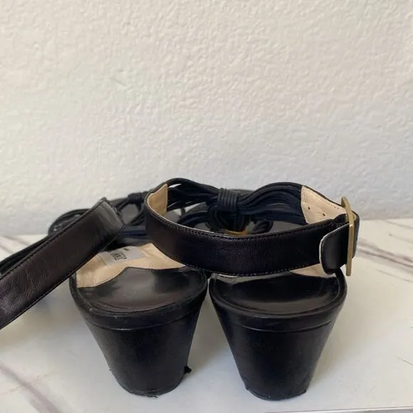 Jimmy Choo Black buckle ankle strap wedge sandals