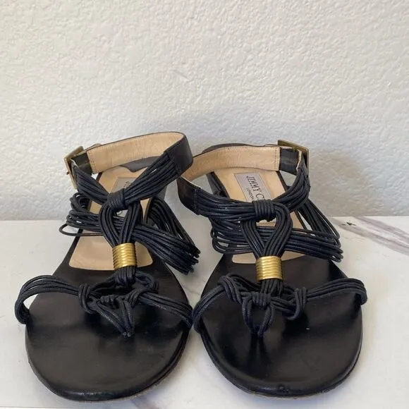 Jimmy Choo Black buckle ankle strap wedge sandals