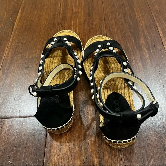 Jimmy Choo Denise Black Espadrille Suede Sandals with Studded Details 38 1/2