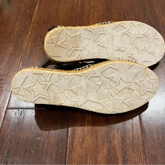Jimmy Choo Denise Black Espadrille Suede Sandals with Studded Details 38 1/2