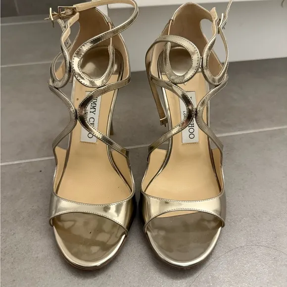 Jimmy Choo Lance Gold Strappy Sandals 39.5